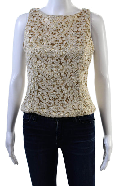 Jessica McClintock Womens Embroidered Pattern Sleeveless Blouse Gold Size 4