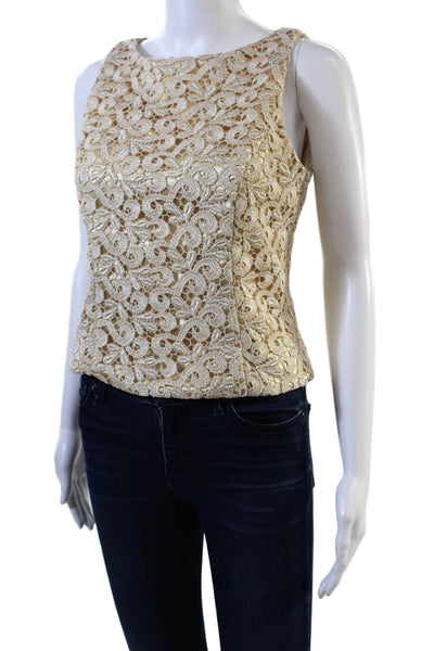 Jessica McClintock Womens Embroidered Pattern Sleeveless Blouse Gold Size 4