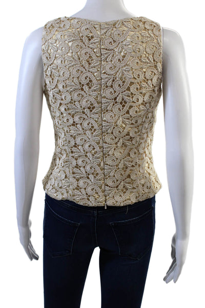 Jessica McClintock Womens Embroidered Pattern Sleeveless Blouse Gold Size 4