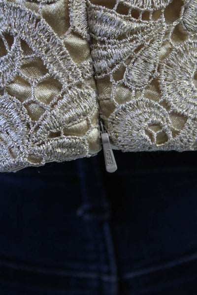 Jessica McClintock Womens Embroidered Pattern Sleeveless Blouse Gold Size 4