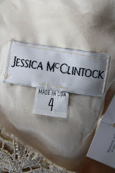 Jessica McClintock Womens Embroidered Pattern Sleeveless Blouse Gold Size 4