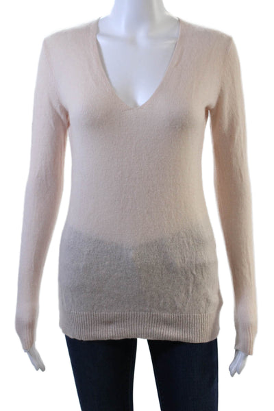 Theory Womens Cashmere V-Neck Long Sleeve Pullover Sweater Pink Size P