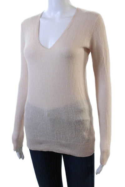 Theory Womens Cashmere V-Neck Long Sleeve Pullover Sweater Pink Size P