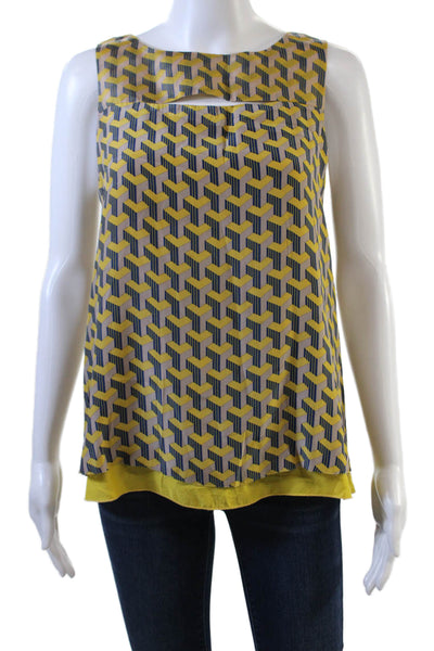Rag & Bone Womens Geometric Print Sleeveless Cutout Blouse Top Yellow Size S