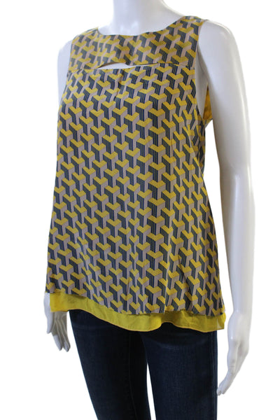 Rag & Bone Womens Geometric Print Sleeveless Cutout Blouse Top Yellow Size S