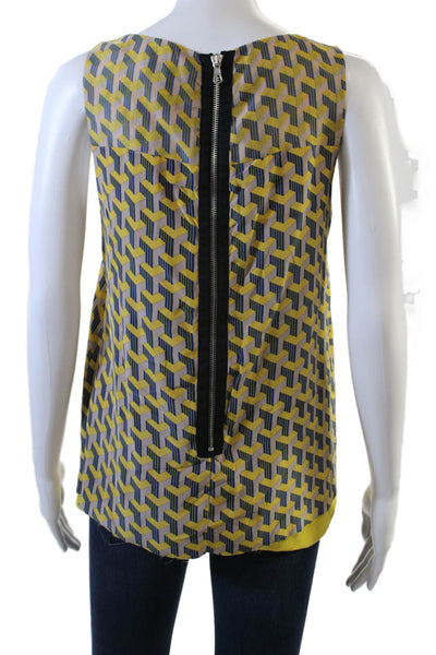 Rag & Bone Womens Geometric Print Sleeveless Cutout Blouse Top Yellow Size S