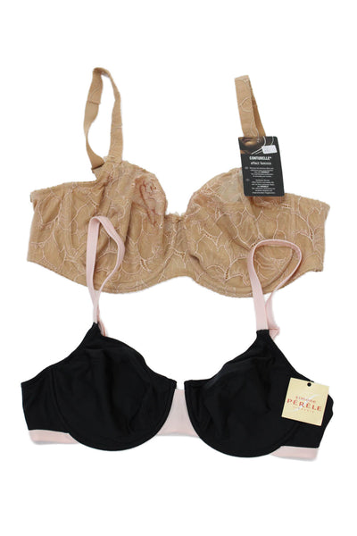 Simone Perele Womens Sheer Lace Cup Bra & Underwire Bra Set Beige Size 42C/40B