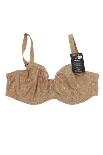 Simone Perele Womens Sheer Lace Cup Bra & Underwire Bra Set Beige Size 42C/40B