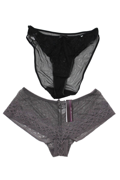 Princesse Tam Tam Womens Sheer Lace Bow Accent Panties Set Black/Gray Size 2