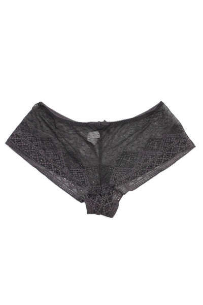 Princesse Tam Tam Womens Sheer Lace Bow Accent Panties Set Black/Gray Size 2