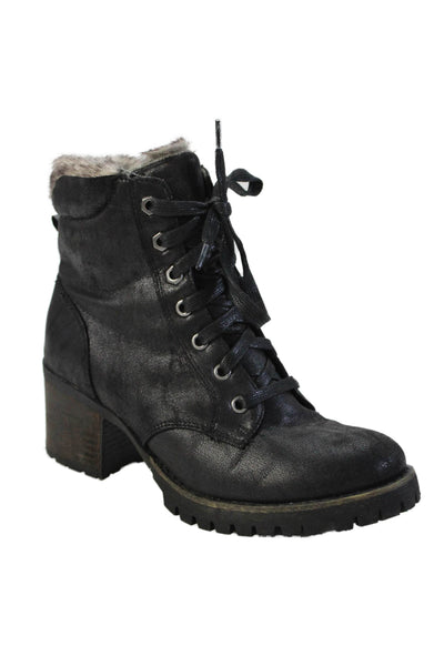 Steve Madden Womens Textured Lined Lace Up Block Heel Combat Booties Black Size