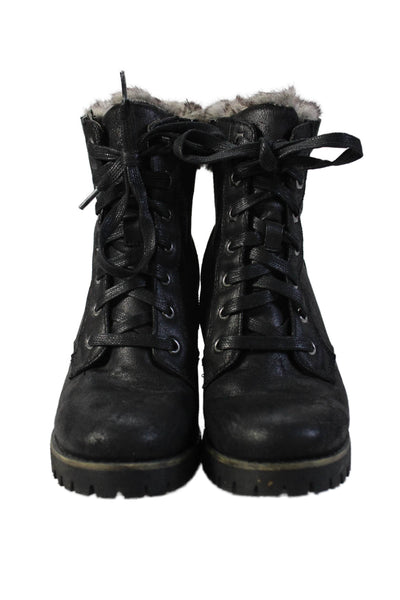 Steve Madden Womens Textured Lined Lace Up Block Heel Combat Booties Black Size