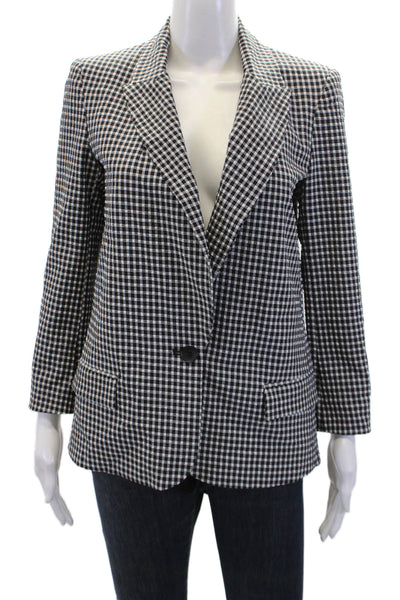 Zara Womens Textured Button Collared Gingham Printed Blazer Black White Size S