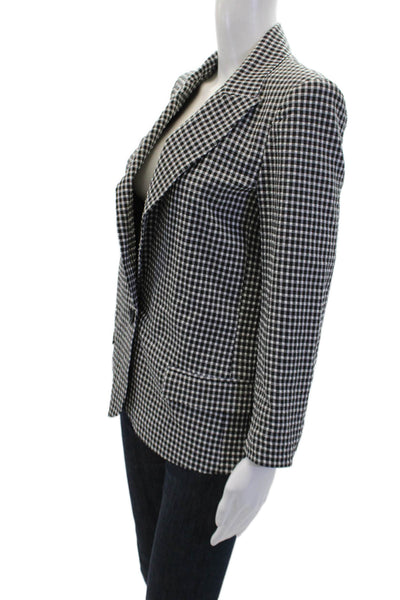 Zara Womens Textured Button Collared Gingham Printed Blazer Black White Size S