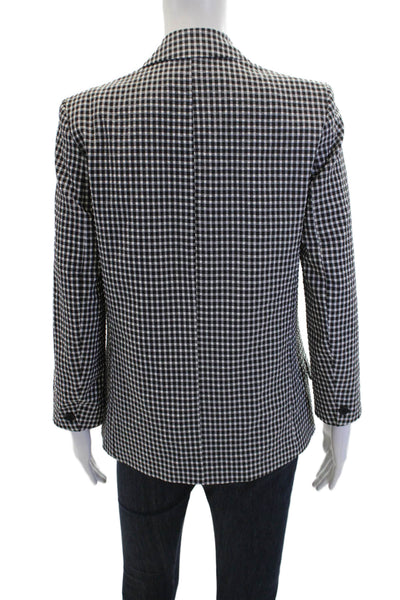 Zara Womens Textured Button Collared Gingham Printed Blazer Black White Size S