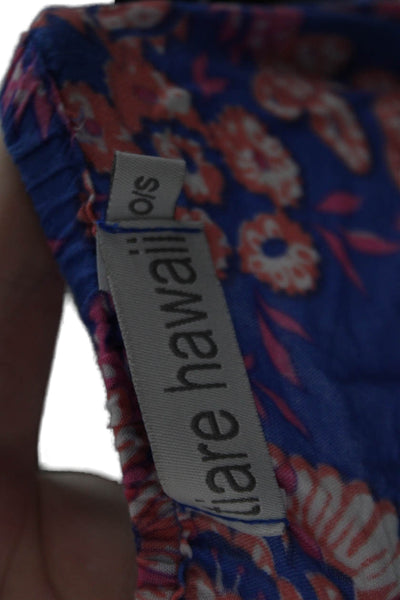 Tiare Hawaii Womens Floral Off Shoulder Elastic Waist Mini Dress Blue Size OS