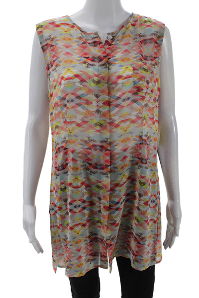 Cabi Womens Textured V-neck Sleeveless Button Pattern Blouse Multicolor Size M