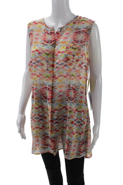 Cabi Womens Textured V-neck Sleeveless Button Pattern Blouse Multicolor Size M