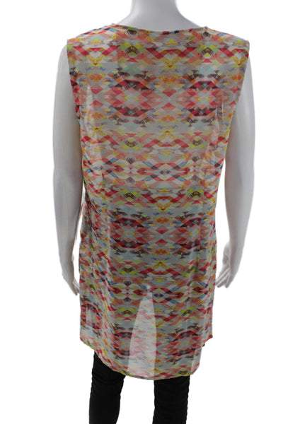 Cabi Womens Textured V-neck Sleeveless Button Pattern Blouse Multicolor Size M