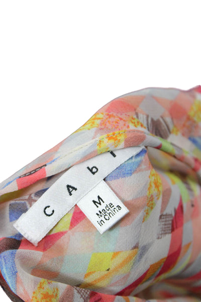 Cabi Womens Textured V-neck Sleeveless Button Pattern Blouse Multicolor Size M