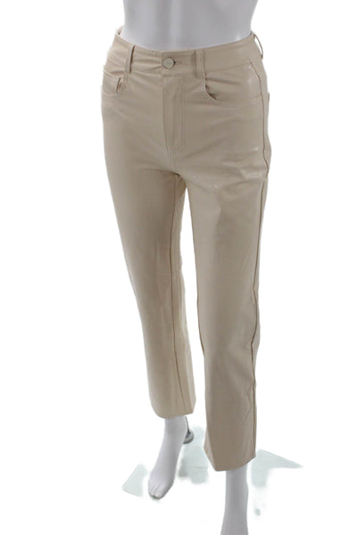PAIGE Womens Stella Faux Leather Jeans - Ecru Size 24