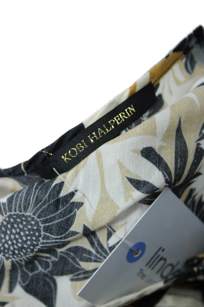 Kobi Halperin Womens 3/4 Sleeve V Neck Floral Blouse Brown Black White Large