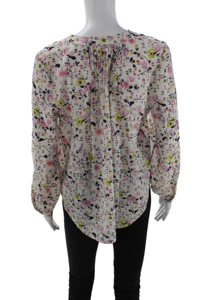 Rebecca Taylor Womens Long Sleeve V Neck Silk Floral Blouse White Multi Size 4