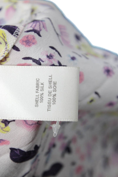 Rebecca Taylor Womens Long Sleeve V Neck Silk Floral Blouse White Multi Size 4