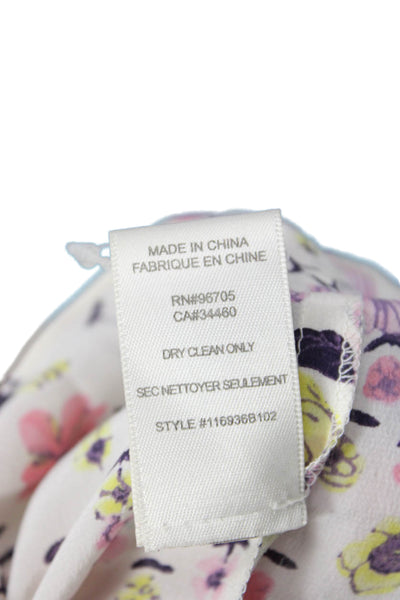 Rebecca Taylor Womens Long Sleeve V Neck Silk Floral Blouse White Multi Size 4