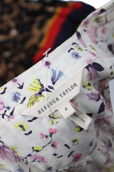 Rebecca Taylor Womens Long Sleeve V Neck Silk Floral Blouse White Multi Size 4