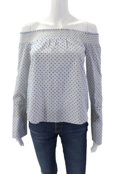 Derek Lam 10 Crosby Womens Off Shoulder Long Sleeve polka Dot Blouse Blue Size 0