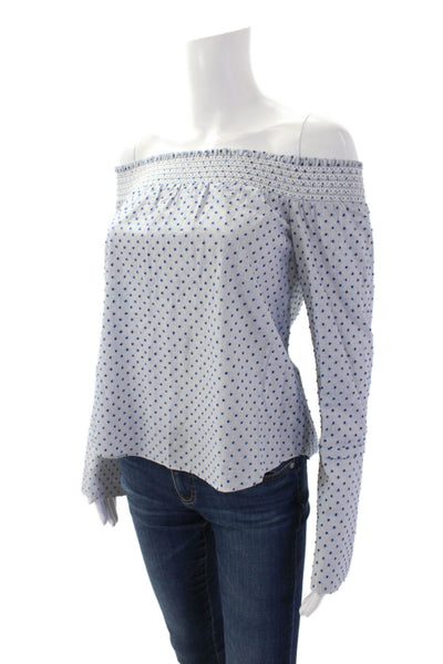 Derek Lam 10 Crosby Womens Off Shoulder Long Sleeve polka Dot Blouse Blue Size 0