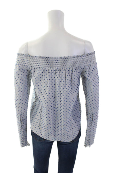 Derek Lam 10 Crosby Womens Off Shoulder Long Sleeve polka Dot Blouse Blue Size 0