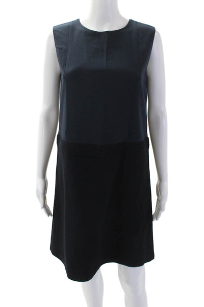 Lafayette 148 New York Womens Sleeveless Wool Combo Shift Dress Navy Size 4