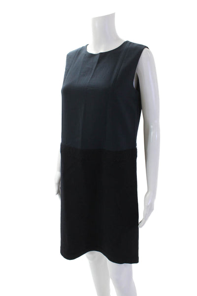Lafayette 148 New York Womens Sleeveless Wool Combo Shift Dress Navy Size 4