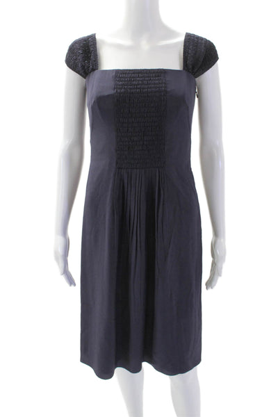 Akris Punto Womens Silk Square Neck Smocked Sheath Dress Dark Blue Size 6