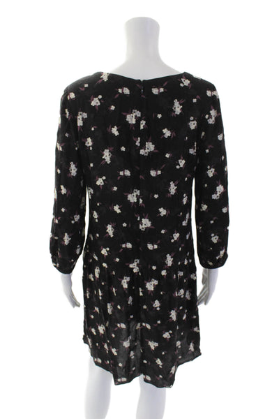 Anna Sui Womens Long Sleeve Floral Print Keyhole Shift Dress Black Size 4