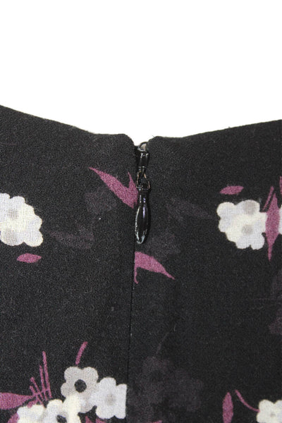 Anna Sui Womens Long Sleeve Floral Print Keyhole Shift Dress Black Size 4