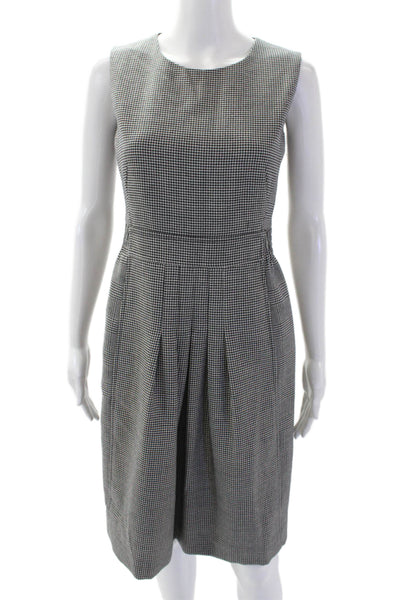 Akris Punto Womens Wool Sleeveless Houndstooth Print Pleated Dress Black Size 4
