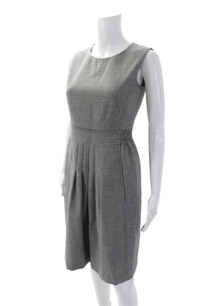 Akris Punto Womens Wool Sleeveless Houndstooth Print Pleated Dress Black Size 4