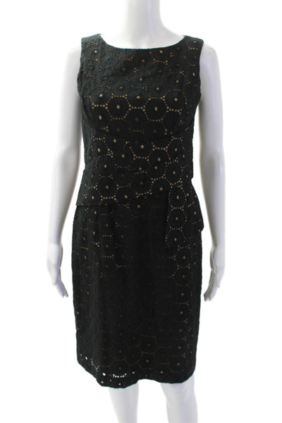 David Meister Womens Cotton Sleeveless Embroidered Sheath Dress Black Size 2