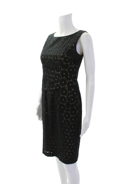 David Meister Womens Cotton Sleeveless Embroidered Sheath Dress Black Size 2