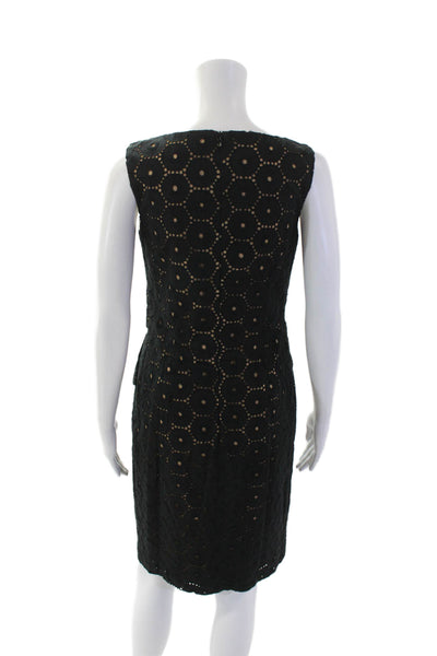 David Meister Womens Cotton Sleeveless Embroidered Sheath Dress Black Size 2