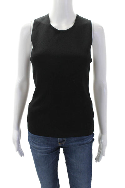 360 Sweater Womens Textured Round Neck Sleeveless Fitted Top Black Size M