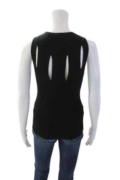 360 Sweater Womens Textured Round Neck Sleeveless Fitted Top Black Size M