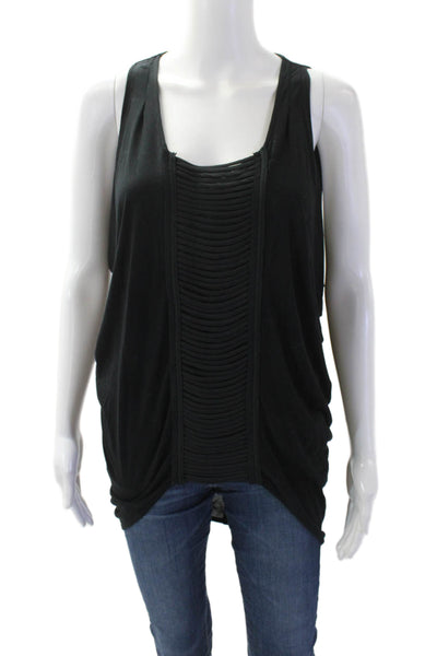 BCBGMAXAZRIA Womens Textured Rigid Open Front High Low Blouse Black Size 2XS