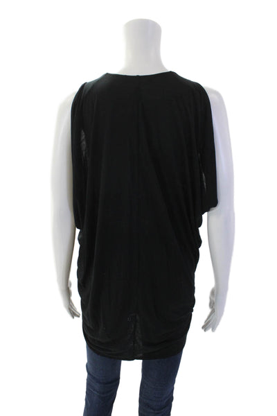 BCBGMAXAZRIA Womens Textured Rigid Open Front High Low Blouse Black Size 2XS