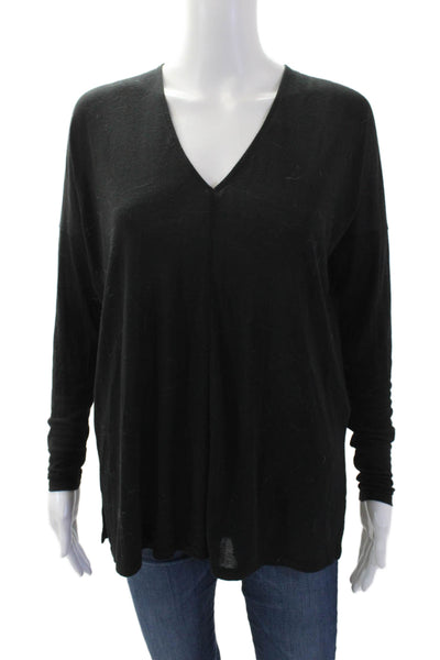 Vince Womens Textured V-neck Long Sleeve Casual Knit Top Black Size XS