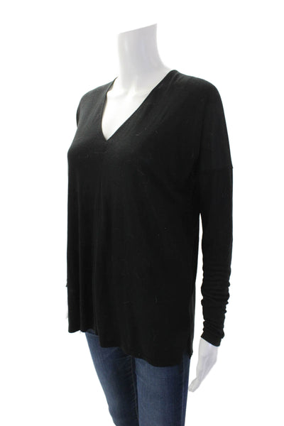 Vince Womens Textured V-neck Long Sleeve Casual Knit Top Black Size XS