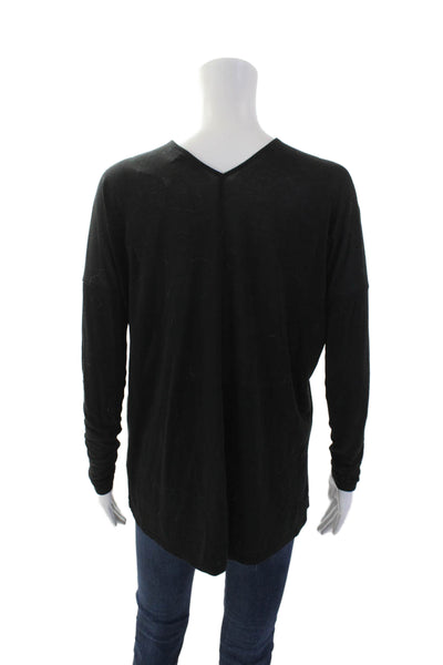 Vince Womens Textured V-neck Long Sleeve Casual Knit Top Black Size XS